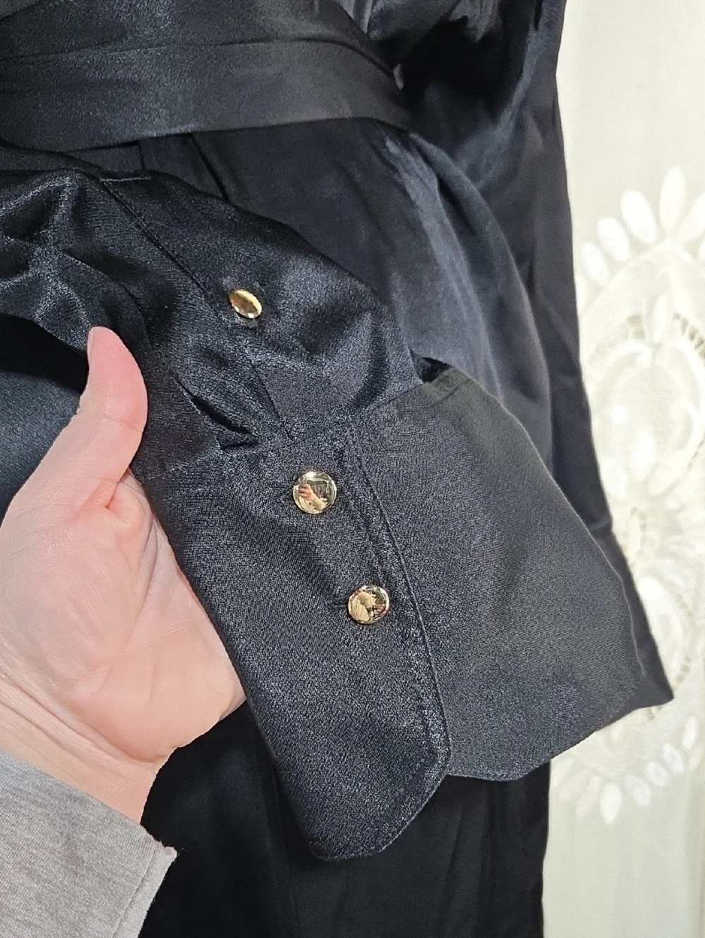 J. CREW Elegant Classic Black Satin Shirt Dress with Waist Tie Sz 18